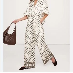 Banana Republic High-Rise Wide-Leg Viscose-Linen Pull On Pants Size Small